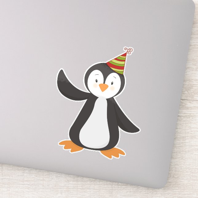 Cute Penguin, Baby Penguin, Penguin With Party Hat Sticker (Detail)