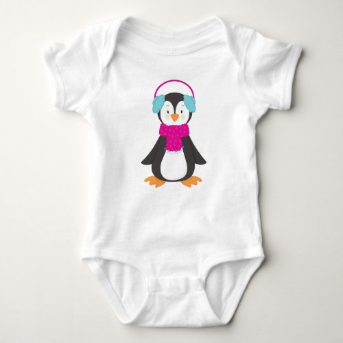 Cute Penguin Baby Penguin Penguin With Scarf Baby Bodysuit