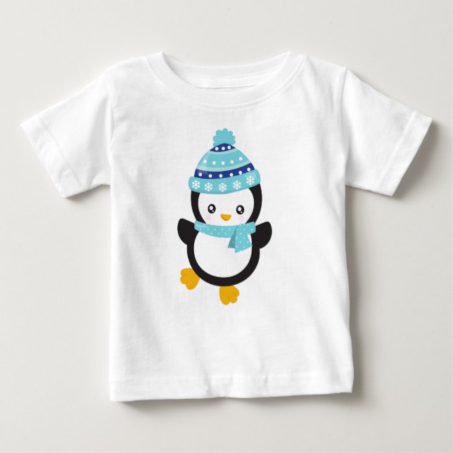 Cute Penguin, Baby Penguin, Penguin With Scarf Baby T-Shirt (Front)