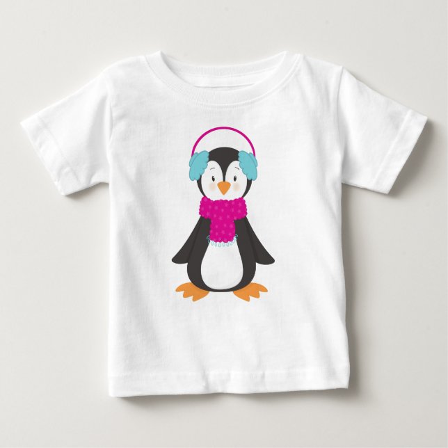 Cute Penguin, Baby Penguin, Penguin With Scarf Baby T-Shirt (Front)
