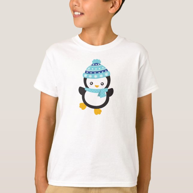 Cute Penguin, Baby Penguin, Penguin With Scarf T-Shirt (Front)