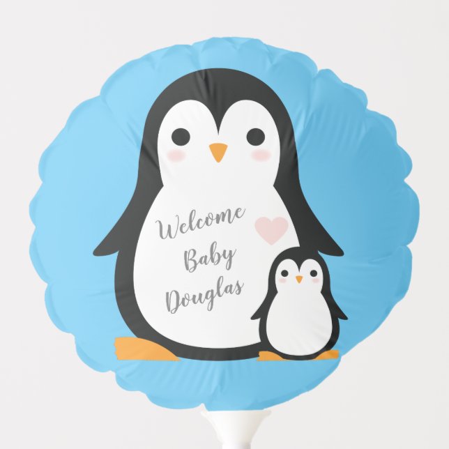 Cute Penguin Baby Shower Blue Boy Balloon (Front)