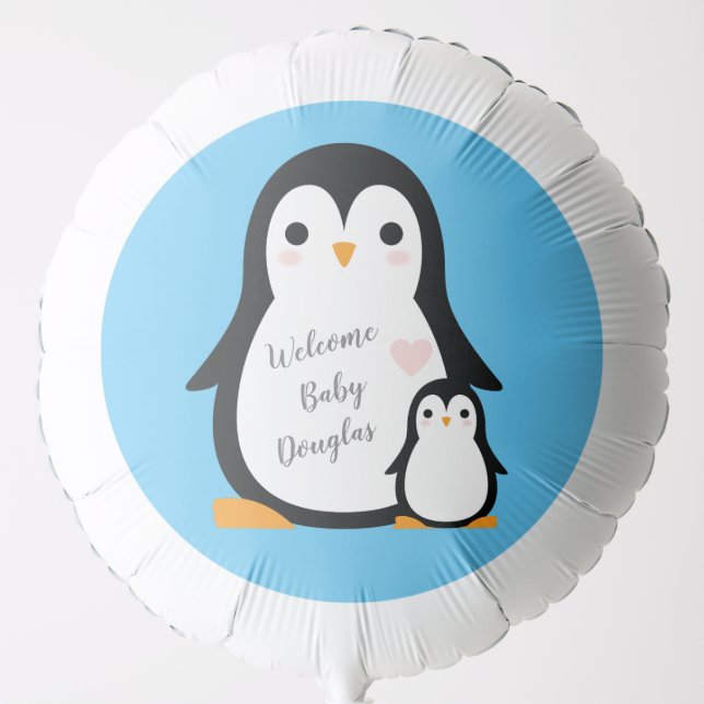 Cute Penguin Baby Shower Blue Boy Balloon (Front)