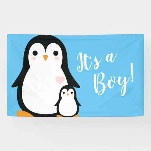 Cute Penguin Baby Shower Blue Boy Banner