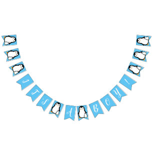 Cute Penguin Baby Shower Blue Boy Bunting Flags