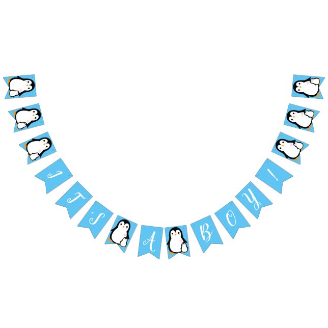 Cute Penguin Baby Shower Blue Boy Bunting Flags (All)