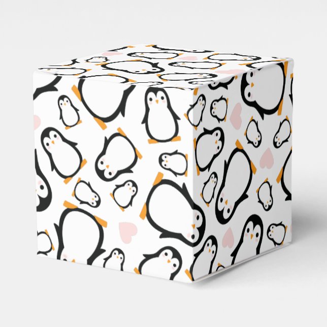 Cute Penguin Baby Shower Blue Boy Favor Boxes (Front Side)