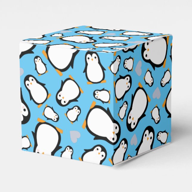 Cute Penguin Baby Shower Blue Boy Favor Boxes (Front Side)