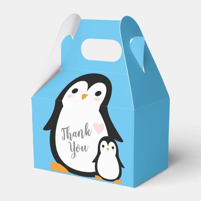Cute Penguin Baby Shower Blue Boy Favor Boxes (Front Side)