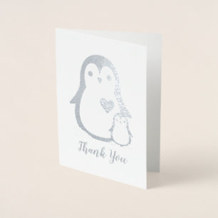 Cute Penguin Baby Shower Blue Boy Foil Card
