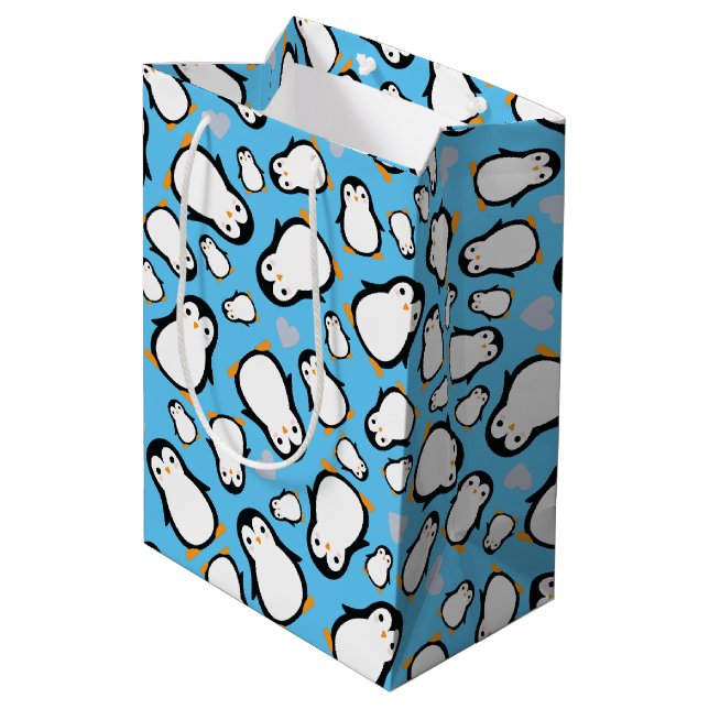 Cute Penguin Baby Shower Blue Boy Medium Gift Bag (Back Angled)