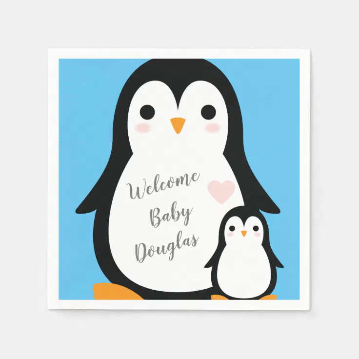 Cute Penguin Baby Shower Blue Boy Napkins Zazzle