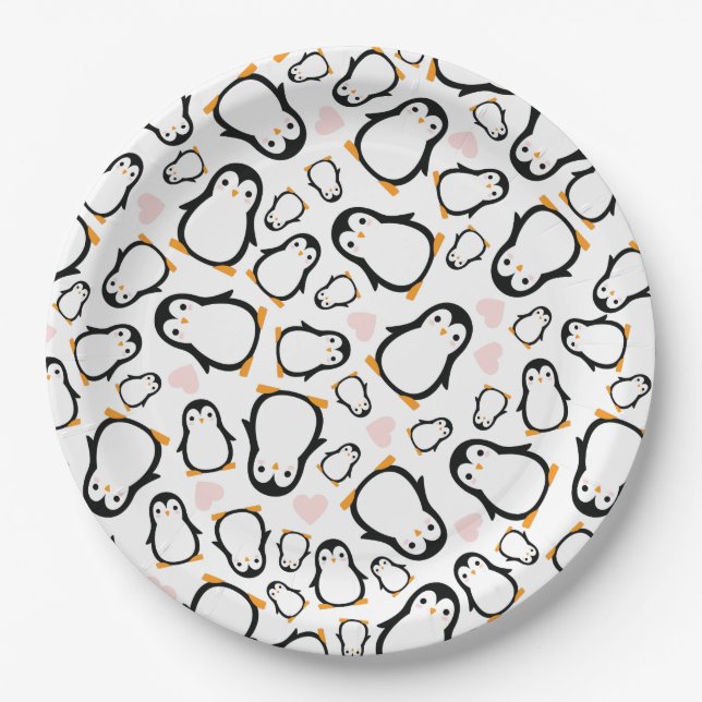 Cute Penguin Baby Shower Blue Boy Paper Plates (Front)