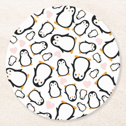 Cute Penguin Baby Shower Blue Boy Round Paper Coaster