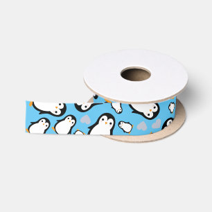 Cute Penguin Baby Shower Blue Boy Satin Ribbon