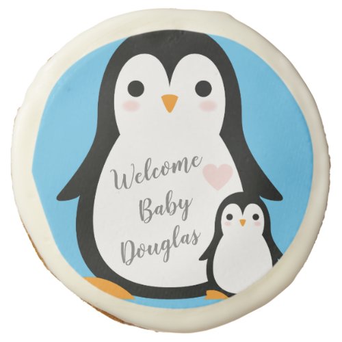 Cute Penguin Baby Shower Blue Boy Sugar Cookie