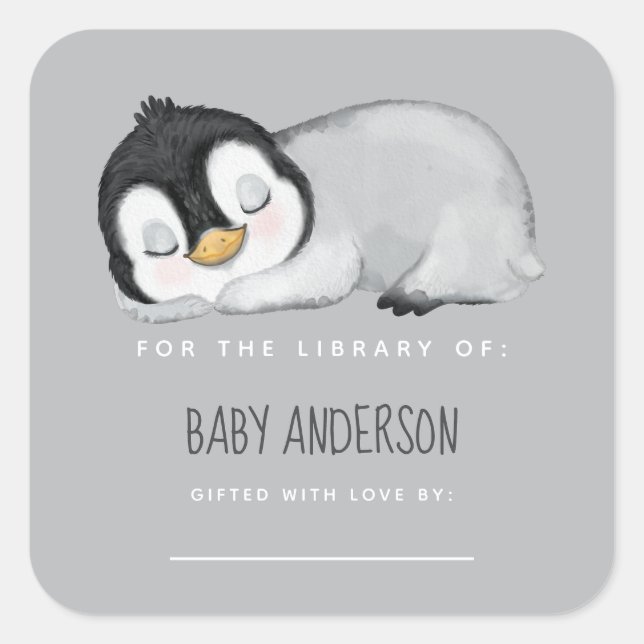 Cute Penguin Baby Shower Bookplate  (Front)