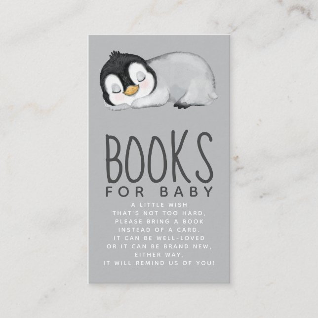 Cute Penguin Baby Shower Books for Baby Enclosure Card (Front)