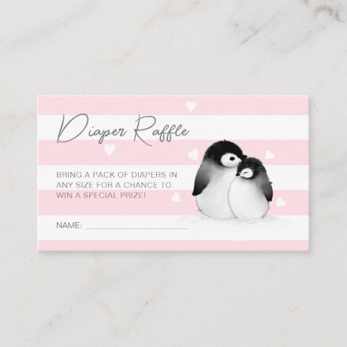 Cute Penguin Baby Shower Diaper Raffle Enclosure Card