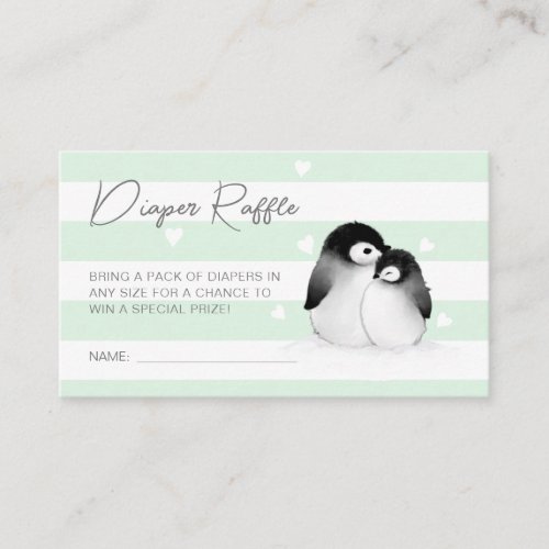 Cute Penguin Baby Shower Diaper Raffle Enclosure Card