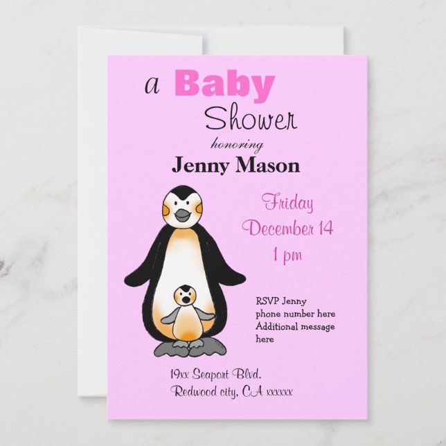 Cute Penguin Baby Shower Invitation   (Front)