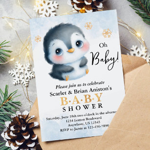 Cute Penguin Baby Shower Invitation