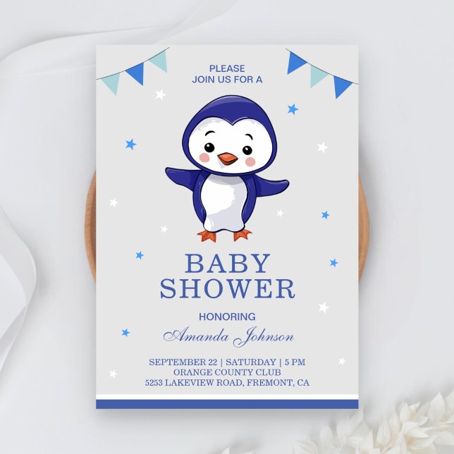 Cute Penguin Baby Shower Invitation (Creator Uploaded)