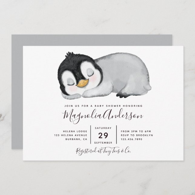 Cute Penguin Baby Shower Invitation (Front/Back)