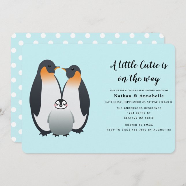 Cute Penguin Baby shower Invitation (Front/Back)
