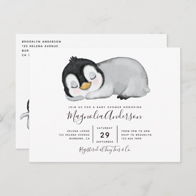 Cute Penguin Baby Shower Invitation Postcard (Front/Back)