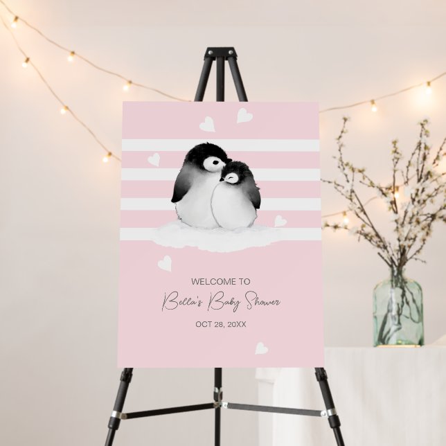 Cute Penguin Baby Shower Party Sign (In Situ (Stand))