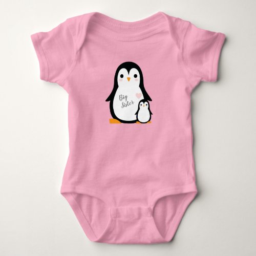 Cute Penguin Baby Shower Pink Girl Baby Bodysuit