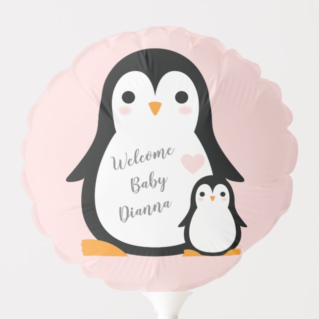 Cute Penguin Baby Shower Pink Girl Balloon (Front)