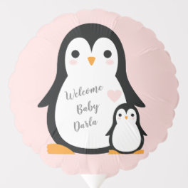 Cute Penguin Baby Shower Pink Girl Balloon
