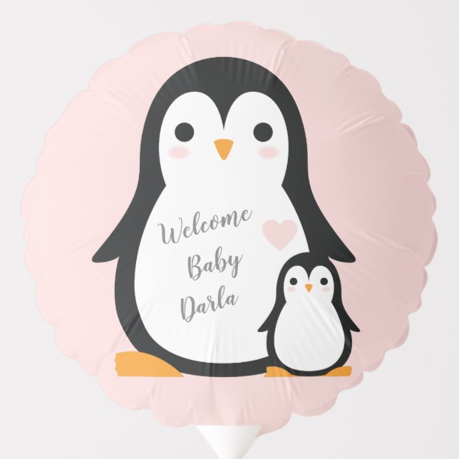 Cute Penguin Baby Shower Pink Girl Balloon (Front)