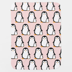 Cute Penguin Baby Shower Pink Girl Blanket