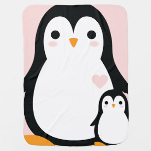 Cute Penguin Baby Shower Pink Girl Blanket