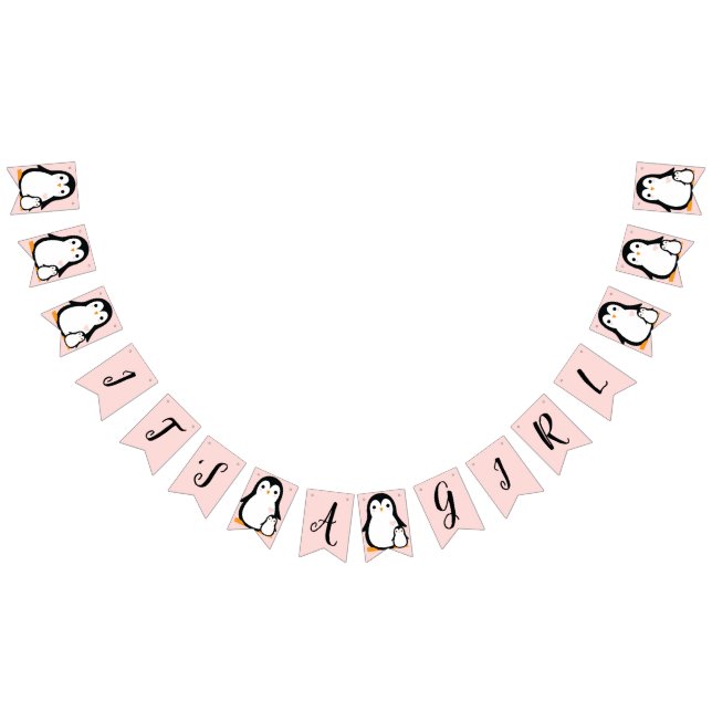 Cute Penguin Baby Shower Pink Girl Bunting Flags (All)