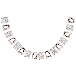 Cute Penguin Baby Shower Pink Girl Bunting Flags