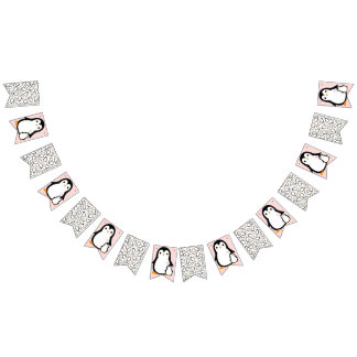 Cute Penguin Baby Shower Pink Girl Bunting Flags