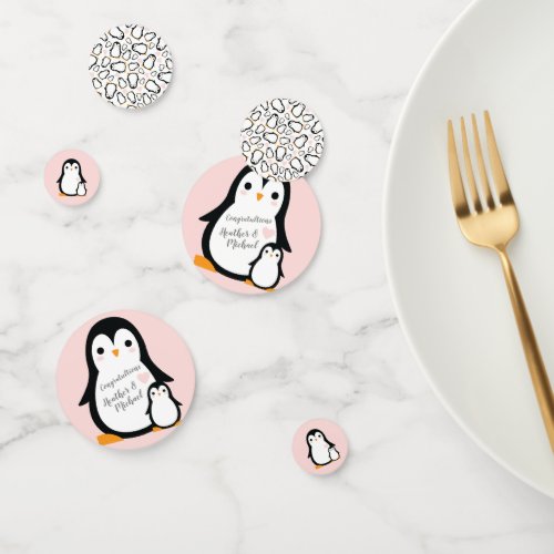 Cute Penguin Baby Shower Pink Girl Confetti