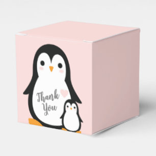 Cute Penguin Baby Shower Pink Girl Favor Boxes