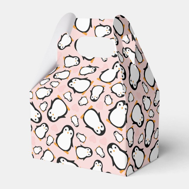 Cute Penguin Baby Shower Pink Girl Favor Boxes (Front Side)