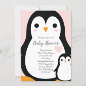 Cute Penguin Baby Shower Pink Girl Invitation (Front)