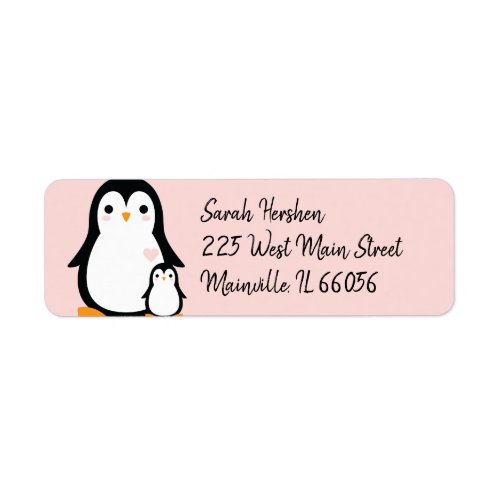 Cute Penguin Baby Shower Pink Girl Label