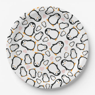Cute Penguin Baby Shower Pink Girl Paper Plates