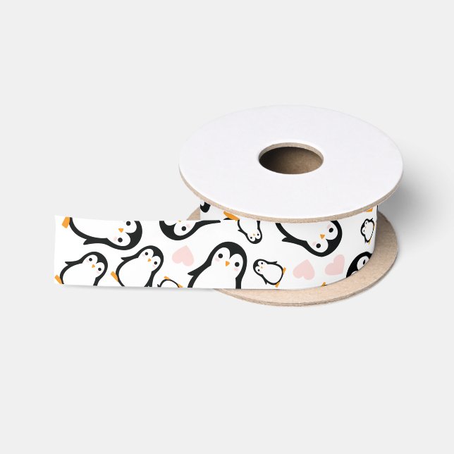 Cute Penguin Baby Shower Pink Girl Satin Ribbon (Spool)