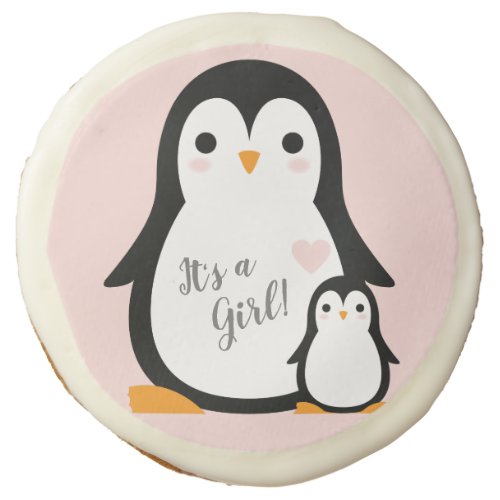 Cute Penguin Baby Shower Pink Girl Sugar Cookie