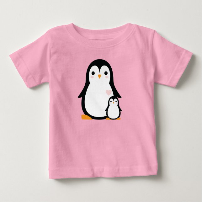 Cute Penguin Baby Shower Pink Girl T-Shirt (Front)