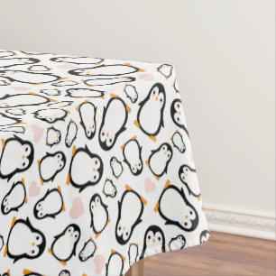 Cute Penguin Baby Shower Pink Girl Tablecloth